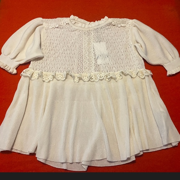 Zara ecru cream pointelle and lace knit top NWT - Picture 3 of 12